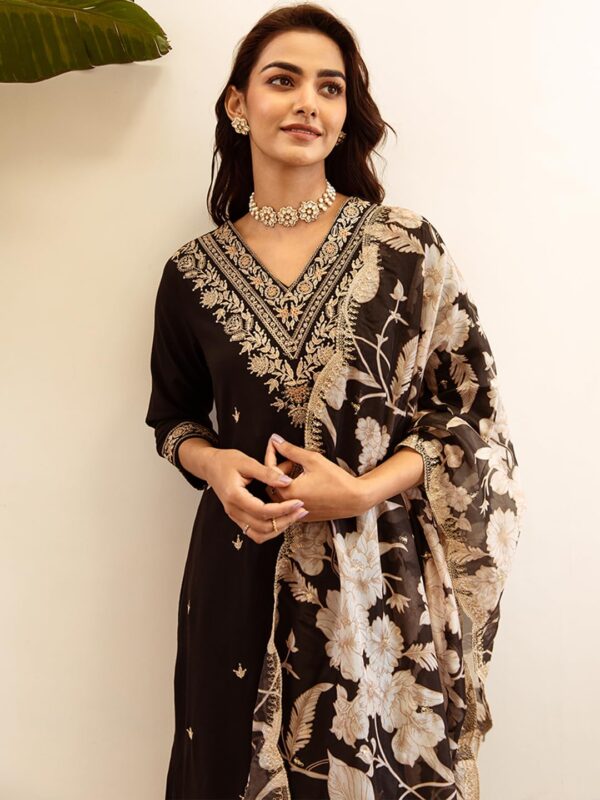 INDO ERA Women Rayon Viscose Embroidered Straight Kurta & Salwar Suit And Dupatta Set - Image 3