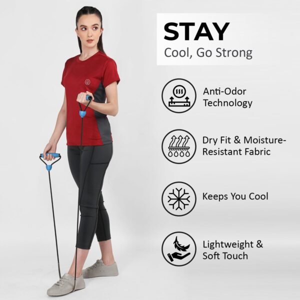 CHKOKKO Women’s Solid Quick Dry Sports Half Sleeve Regular Fit Active Wear Gym Tshirt Round Crew Neck Breathable Side Mesh Panels for Running Workout and Fitness - Image 2