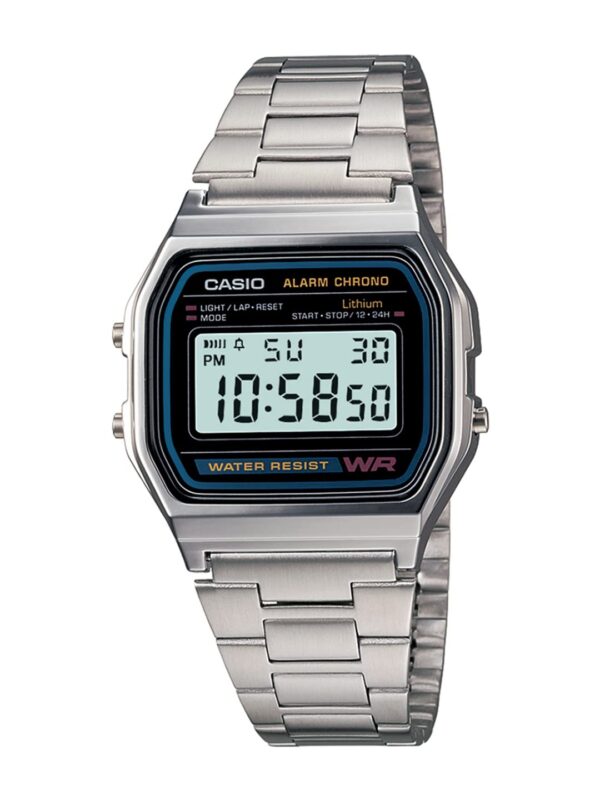 Casio Vintage A-158WA-1Q Digital Grey Dial Unisex Watch Silver Metal Strap (D011) - Image 2