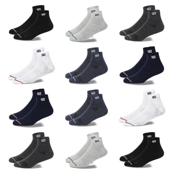 Fitness Mantra® 12 Pairs Sports Ankle Cotton Socks | Free Size| Breathable| Daily Use| Multicolor| 12 Pairs| - Image 2