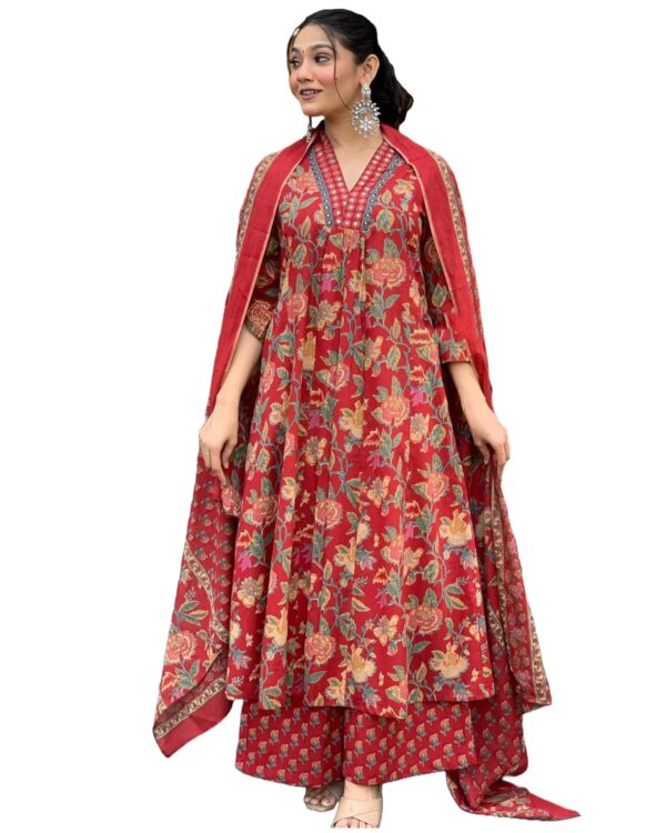 GoSriKi Women's Rayon Viscose Anarkali Printed Kurta with Palazzo & Dupatta - Image 2