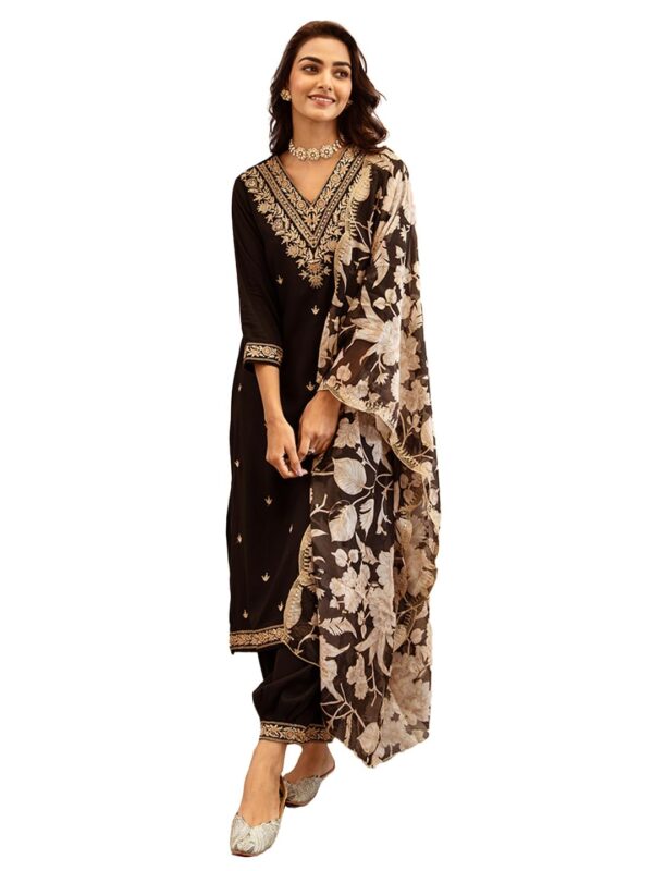INDO ERA Women Rayon Viscose Embroidered Straight Kurta & Salwar Suit And Dupatta Set - Image 2