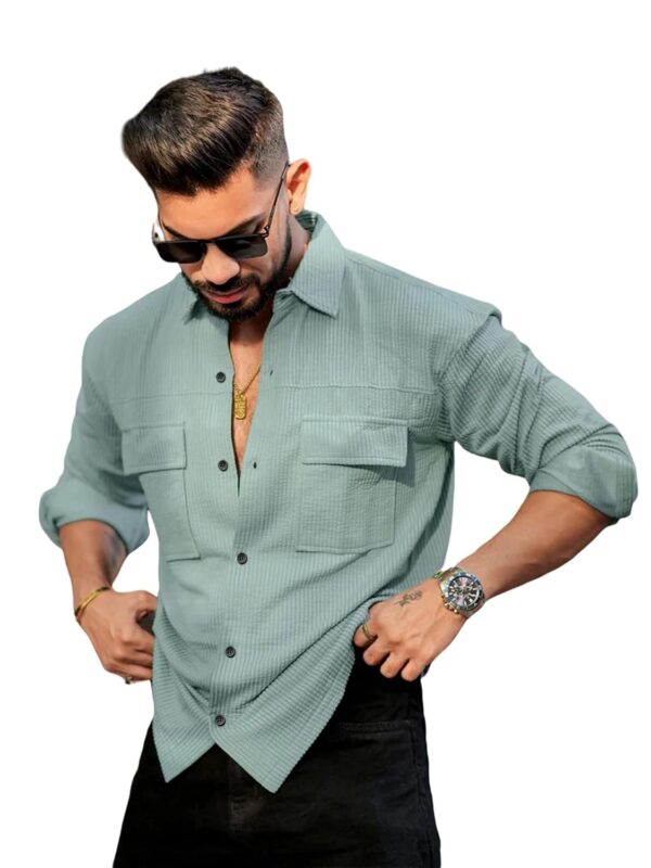IndoPrimo Men's Regular Fit Fancy Double Pocket Casual Shirt for Men Full Sleeves - Cargo - Image 2