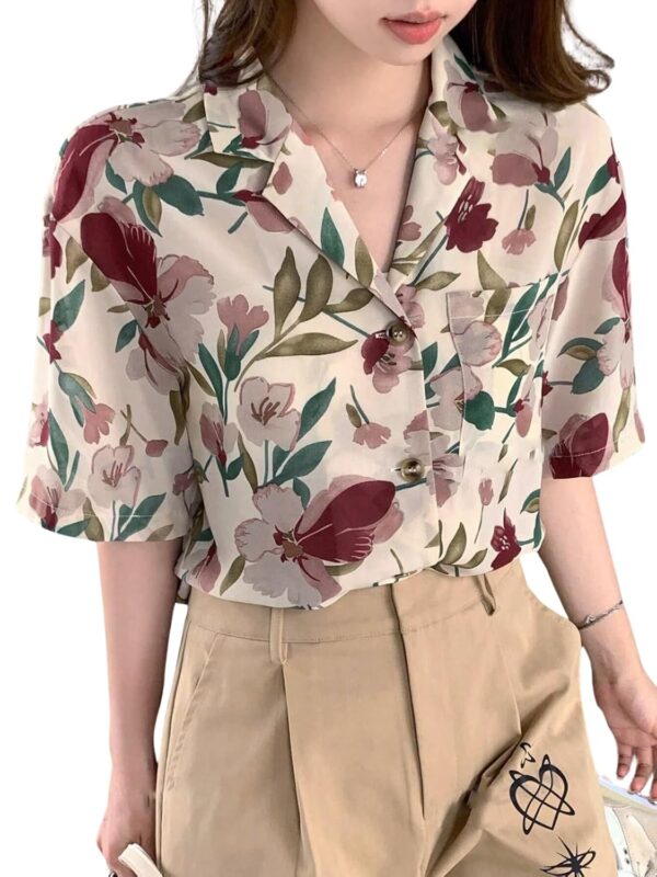 Leriya Fashion Women Crepe Oversized Shirt Korean Casual Short Sleeve Loose Fit Top | Summer Wear - Image 2