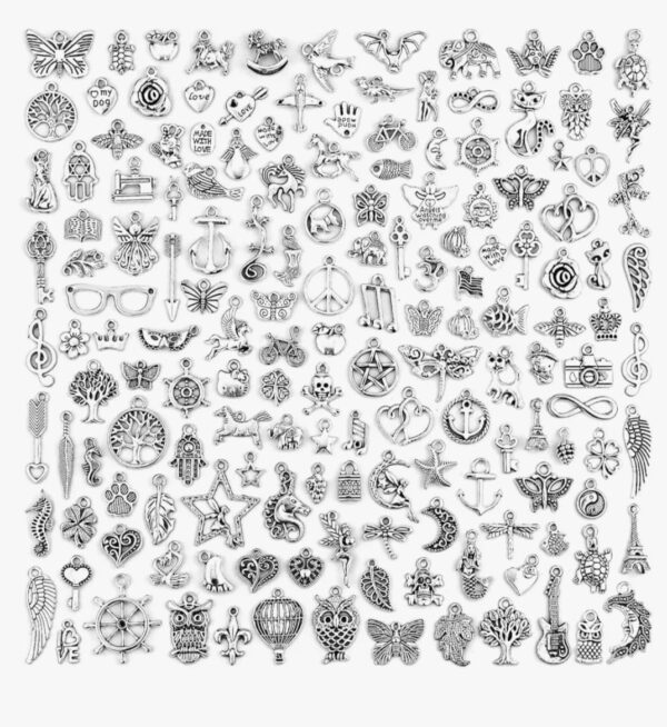 PROJEWEL Wholesale Bulk Lots Jewelry Making Silver Charms Mixed Smooth Tibetan Silver Metal Charms Pendants DIY for Necklace Bracelet Jewelry Making and Crafting, 100 Pieces - Image 2