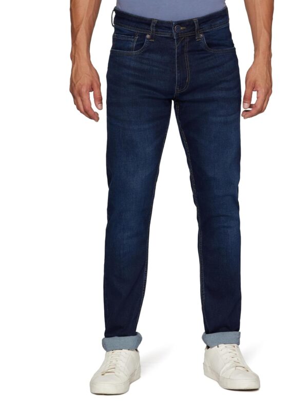 Peter England Men's Tapered Fit Mid Rise Classic Tape Stretchable Twill Jeans - Image 2
