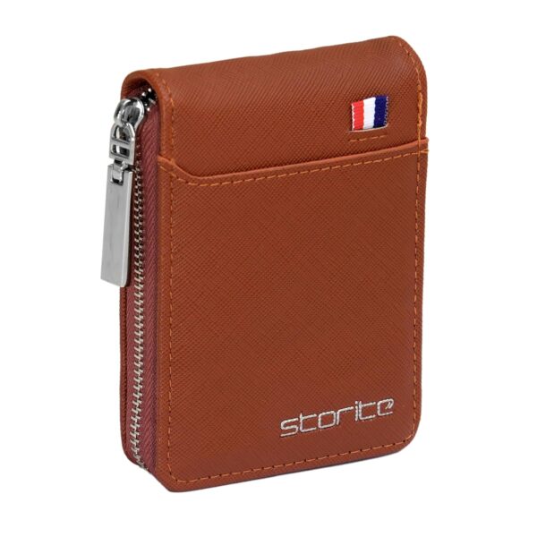 Storite PU Leather 9 Slot Vertical Credit Debit Card Holder Money Wallet Zipper Coin Purse for Men Women - Lightbrown (11.5 x 1.75 x 8 cm) - Image 2