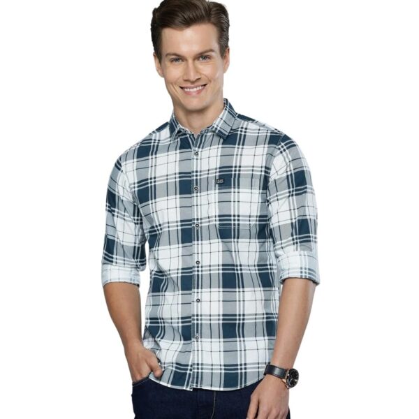 The Indian Garage Co Men's Cotton Slim Fit Checkered Full Sleeves Cutaway Collar Casual Shirt - Image 2