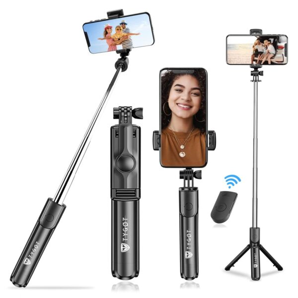 Tygot Bluetooth Extendable Selfie Sticks with Wireless Remote and Tripod Stand, 3-in-1 Multifunctional Selfie Stick with Tripod Stand Compatible with iPhone/OnePlus/Samsung/Oppo/Vivo and All Phones - Image 2
