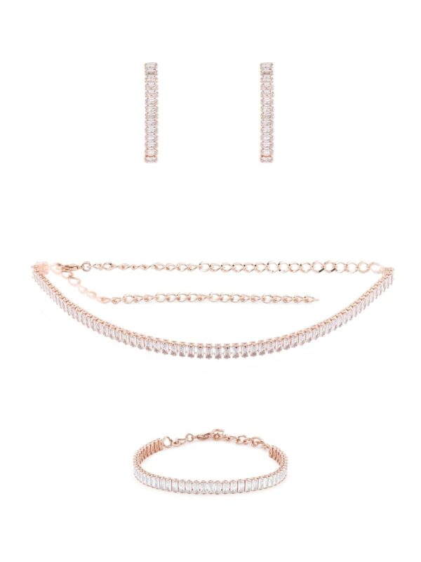 ZAVERI PEARLS Rose Gold Dazzling Baguette Cubic Zirconia Necklace Earring & Bracelet Set For Women-ZPFK12570 - Image 2