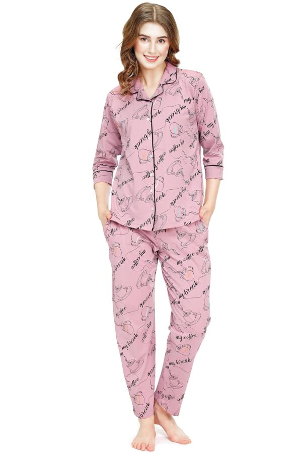 ZEYO Night Suit for Women's Cup & Saucer Printed Cotton Night Dress of Shirt and Pajama Set 5757 - Image 2