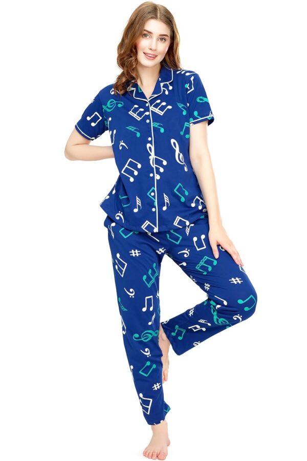 ZEYO Night Suit for Women's Musical Note's Printed Cotton Night Dress of Shirt and Pajama Set 5748 - Image 2