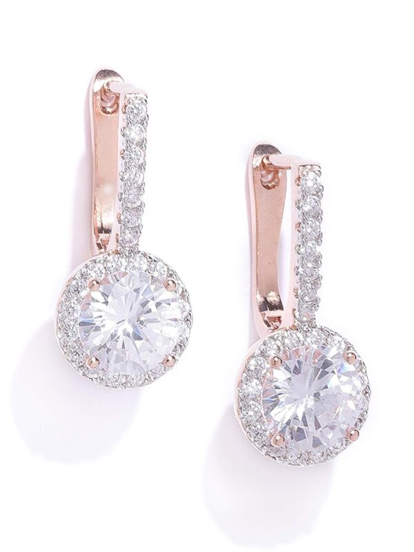 Zaveri Pearls Glittering Cubic Zirconia Studded Rose Gold Bali Earring For Women-ZPFK7993 - Image 2